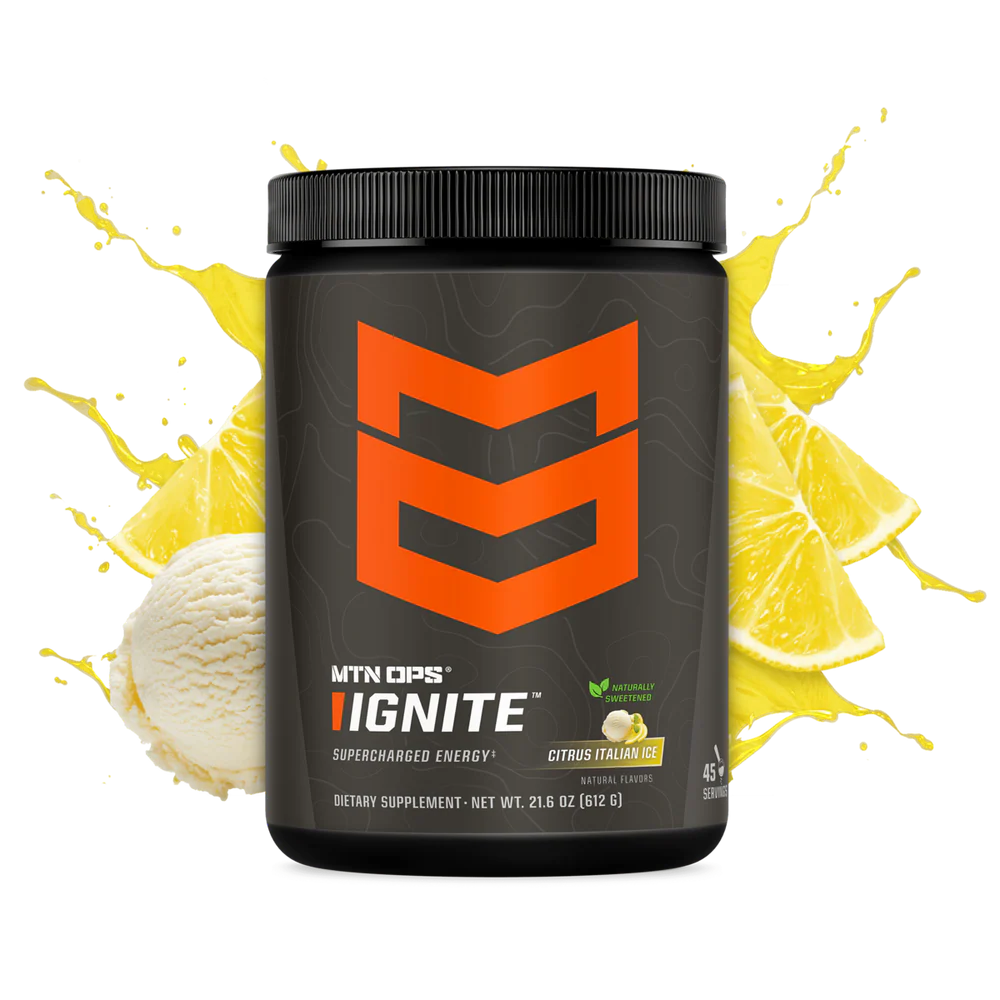 MTN OPS Ignite Tub (45 Servings) - Energy Drink Mix (Citrus Italian Ice - Naturally Sweetened)